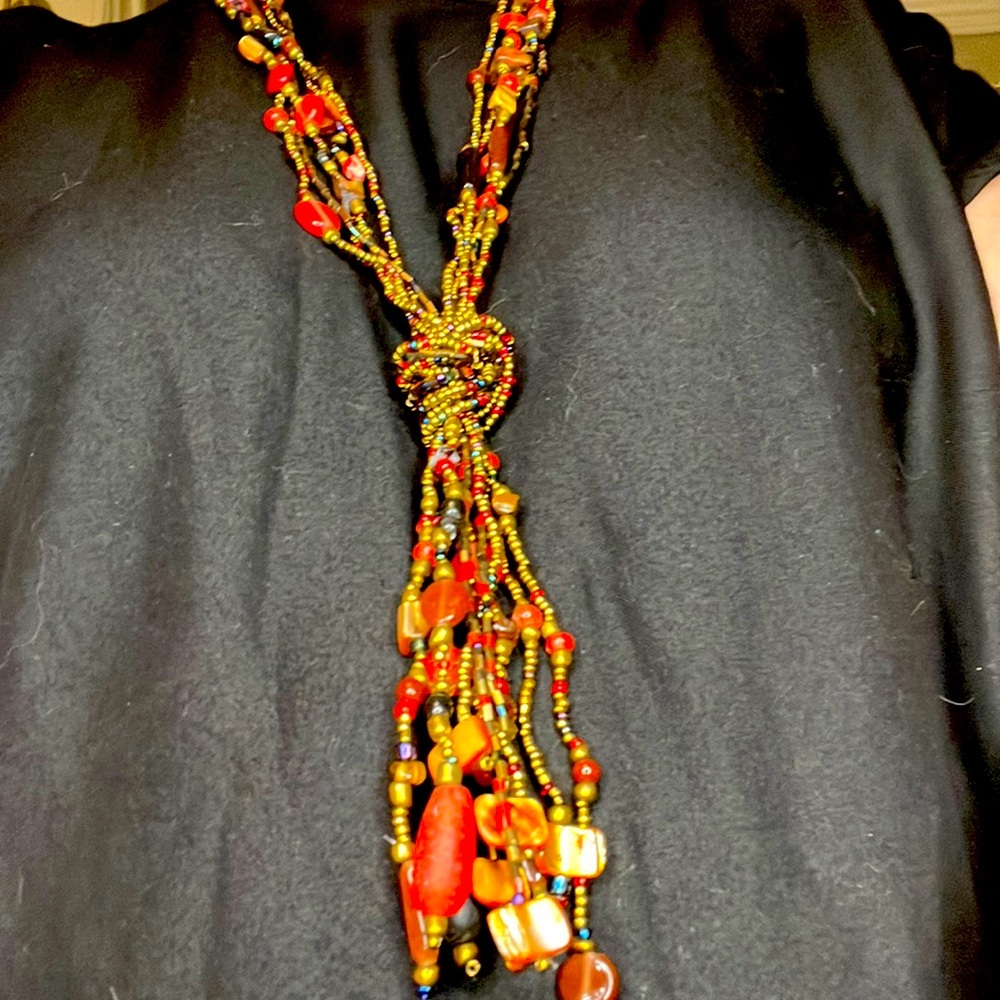 Precious gems with Beaded Long Knotted Necklace